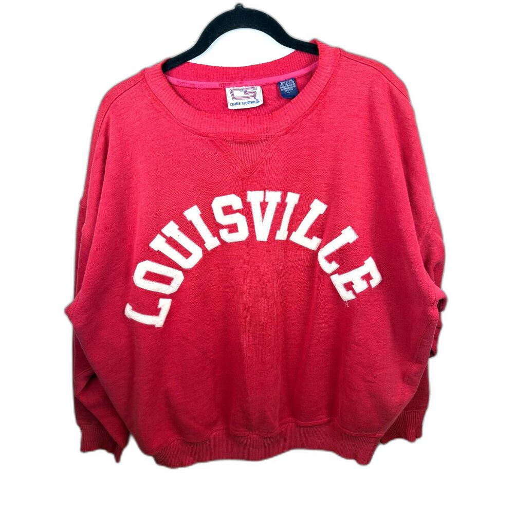 Vintage Louisville Crewneck Sweatshirt Mens L Red Cradle Sportswear Faded - Picture 1 of 11